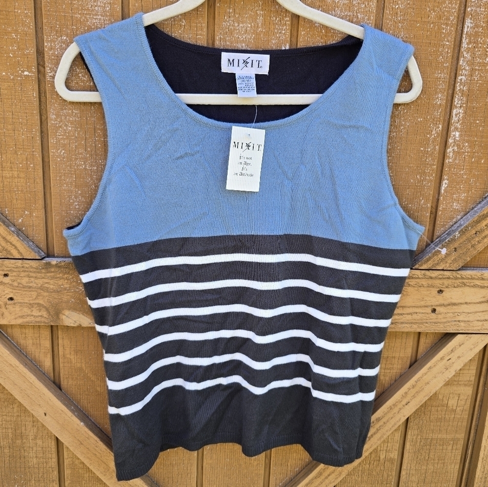 Mixit Women's Blue and Black Striped Tank Top